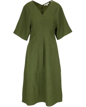 Vince Short-Sleeve V-Neck Dress - Green