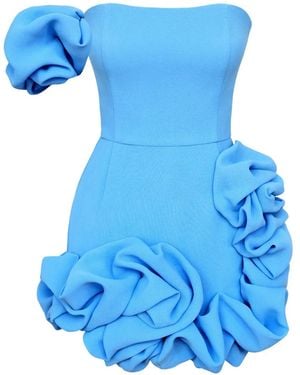 POST MERIDIEM Flounced One-Shoulder Bustier Mini Dress - Blue