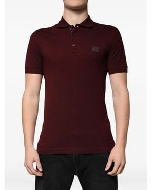Dolce & Gabbana Polo En Coton Piqué À Patch En Cuir - Rouge