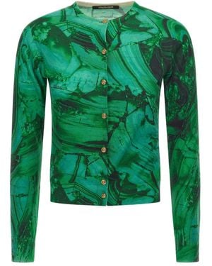 Roberto Cavalli Malachite-Print Button Cardigan - Green