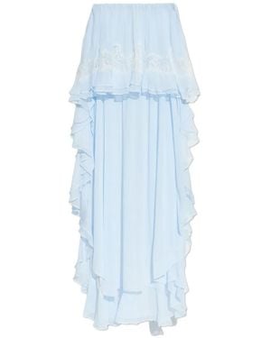 LoveShackFancy Jolina Lace-Detail Ruffled High-Low Skirt - Blue