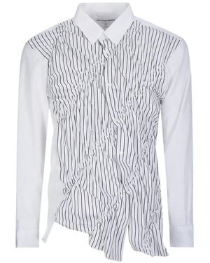 Comme des Garçons Striped-Panel Ruched Shirt - White