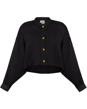 LeKasha Yona Cropped Long-Sleeve Shirt - Black