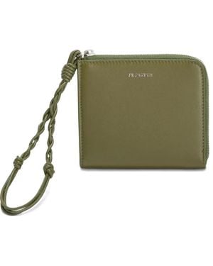 Jil Sander Zipped Knotted Leather Tangle Card Holder - Green