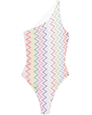 Missoni ジグザグ ワンショルダー水着 - ホワイト