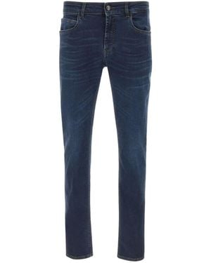 Fay Five-Pocket Logo-Patch Jeans - Blue
