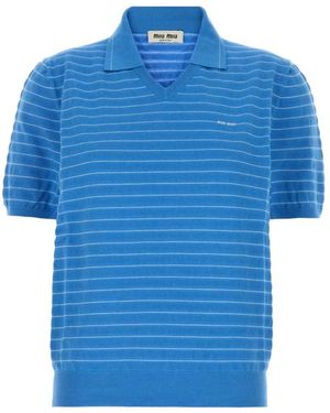 Miu Miu V-Neck Knit T-Shirt - Blue