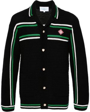 CASABLANCA Striped Cotton Knitted Cardigan - Black