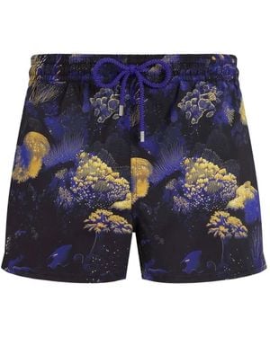 Vilebrequin Coral-Print Drawstring Swim Shorts - Blue