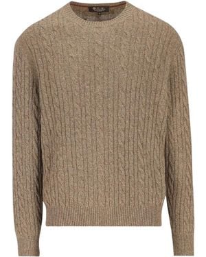 Loro Piana Treccia Cable-Knit Sweater - Brown
