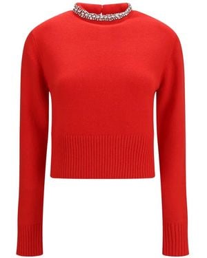 Pinko Berlino Crystal-Embellished Ribbed-Trim Sweater - Red
