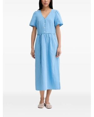 Marc O' Polo Striped V-Neck Midi Dress - Blue