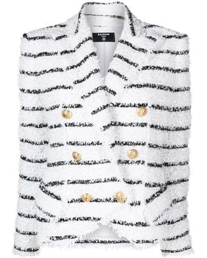 Balmain Striped Tweed Jacket - Grey