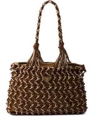 Prada Large Crochet Tote Bag - Brown