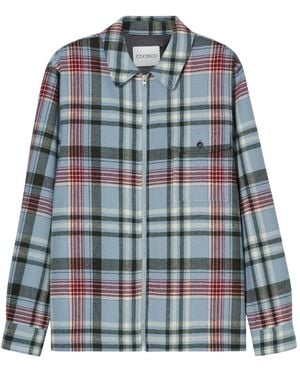 Closed Zip-Front Plaid Shirt Jacket - Blue
