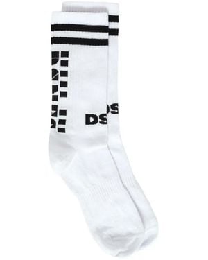 Noir Kei Ninomiya Logo-Detail Ribbed-Cuff Socks - White