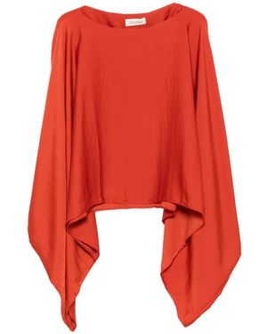 MOUTAKI Cape-Style Boat-Neck Blouse - Red
