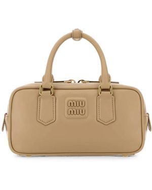 Miu Miu Arcadie Leather Tote Bag - Natural