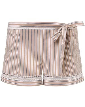 Alberta Ferretti Bow-Embellished Striped Mini Shorts - Pink
