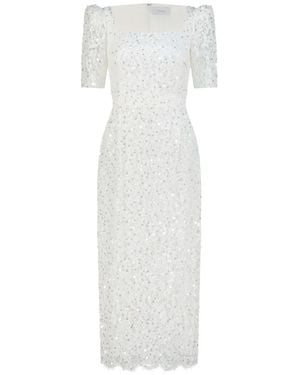 Adamaris Sequin-Embroidered Lace Midi Dress - White