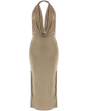 MISBHV Midikleid mit drapiertem Ausschnitt - Natur