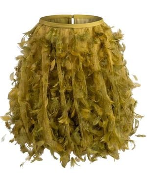 Gemy Maalouf Feather-Embellished Skirt - Yellow