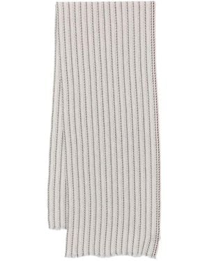 Eleventy Striped Frayed-Edge Scarf - White