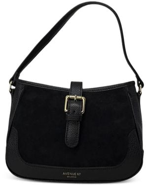 Avenue Isadora Schultertasche Aus Leder Mit Schnalle - Schwarz