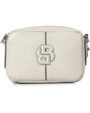 BOSS Logo-Plaque Pebbled-Effect Shoulder Bag - White