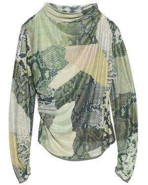Bimba Y Lola Snake-Patchwork Ruched Tulle T-Shirt - Green