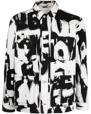 McQueen Text Print Denim Jacket - Black