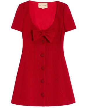 Valentino Garavani Bow-Detail Tweed Mini Dress - Red