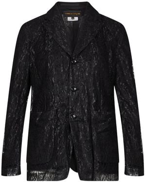 Comme des Garçons Lace-Patterned Notched-Lapels Coat - Black