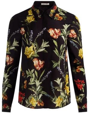 Alice + Olivia Floral-Print Silk Shirt - Black