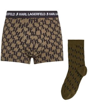 Karl Lagerfeld Set Calze E Boxer Con Stampa Monogramma - Bianco