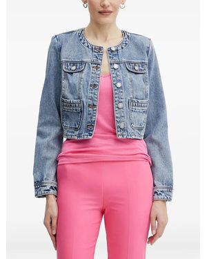 Morgan Vcharme Collarless Cropped Denim Jacket - Blue