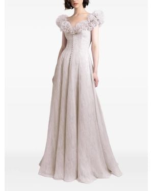 Gemy Maalouf Ruffled-Shoulder Button-Front Dress - Natural