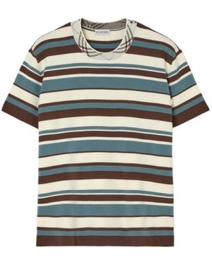 Burberry Striped Check Trim T-Shirt - Blue