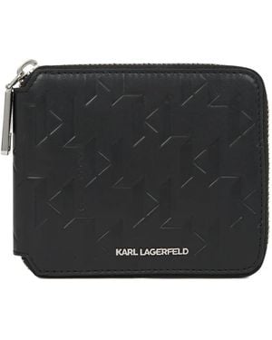 Karl Lagerfeld Monogram-Pattern Zipped Wallet - Black