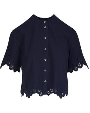 Veronica Beard Broderie-Anglaise Scalloped-Edge Blouse - Blue