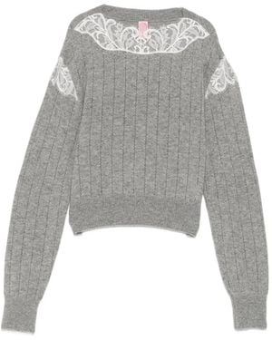 FETICO Hairy-Lace Panelled Crop Jumper - Grey