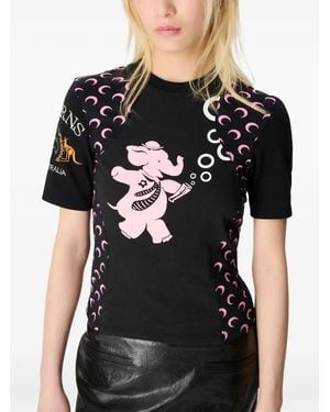 Marine Serre Logo-Print Elephant-Graphic T-Shirt - Black