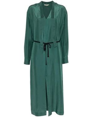Barena Tie-Waistband V-Neck Midi Dress - Green