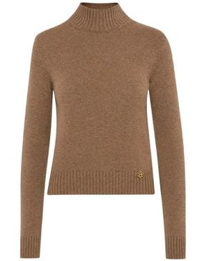 Oscar de la Renta Flower Mock-Neck Pullover - Brown