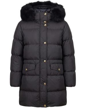 Moncler Fur-Trim Hooded Puffer Coat - Black