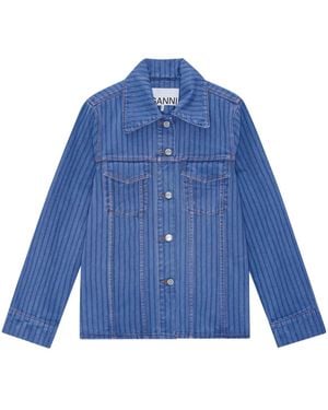 Ganni Striped Denim Jacket - Blue