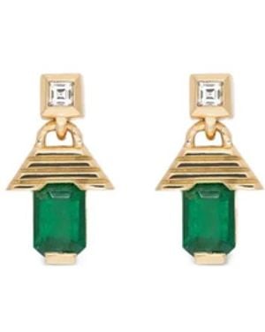 Azlee Escalier Emerald And Diamond Earrings - White