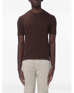 Brooksfield Short-Sleeve Crew-Neck Sweater - Brown