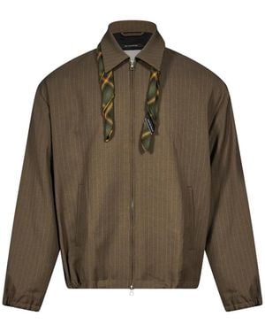 Song For The Mute Pinstripe-Pattern Scarf-Detail Jacket - Brown