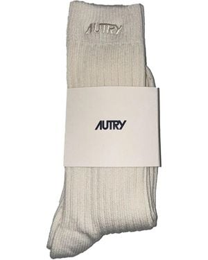 Autry Embroidered Ribbed Socks - Natural